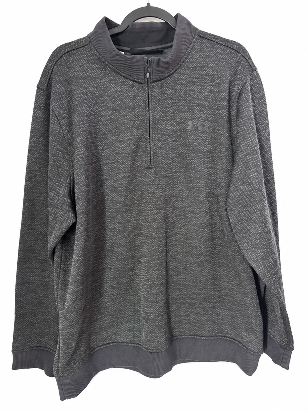 Under Armour Mens ColdGear 1/4 Zip Pullover Black Gray Herringbone Loose Fit XXL